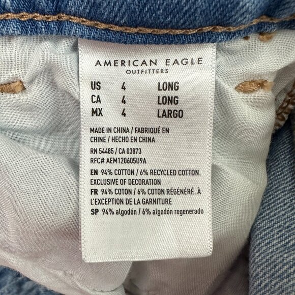 American Eagle Mom Jeans Distressed Women's size 4 Long Medium Blue Denim Jeans - Picture 4 of 5